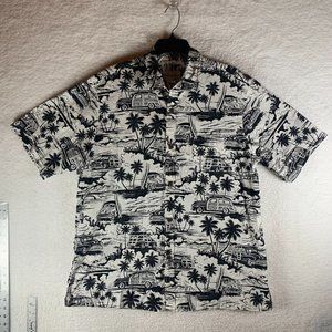 Bishop St Men's White Black Short Sleeve Hawaiian Shirt 100% Cotton Size XL 8913